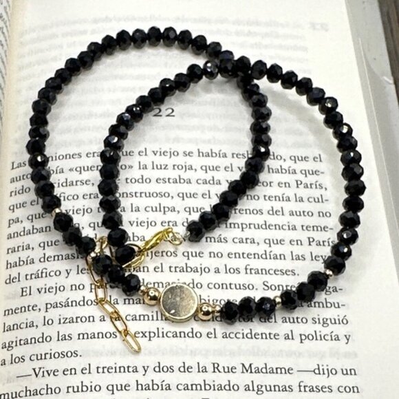 Black and gold short necklace with onyx and crystal - Picture 1 of 2